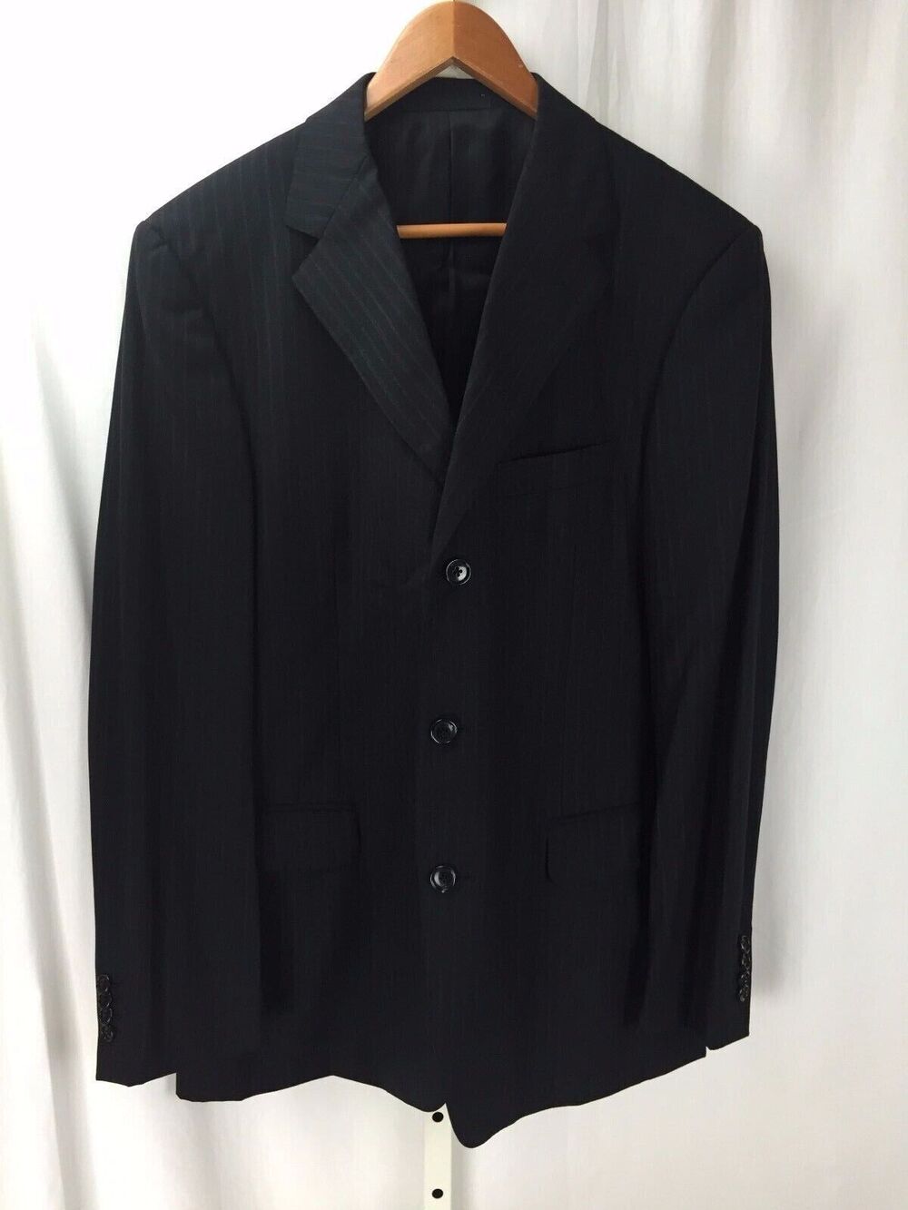 ERMENEGILDO ZEGNA Su Misura 3 Btn Black Pinstripe Wool Jacket Blazer 44R